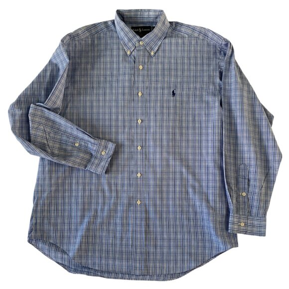 Ralph Lauren Blake Button Down Long Sleeve Shirt Mens L Blue/White Plaid - Picture 1 of 6